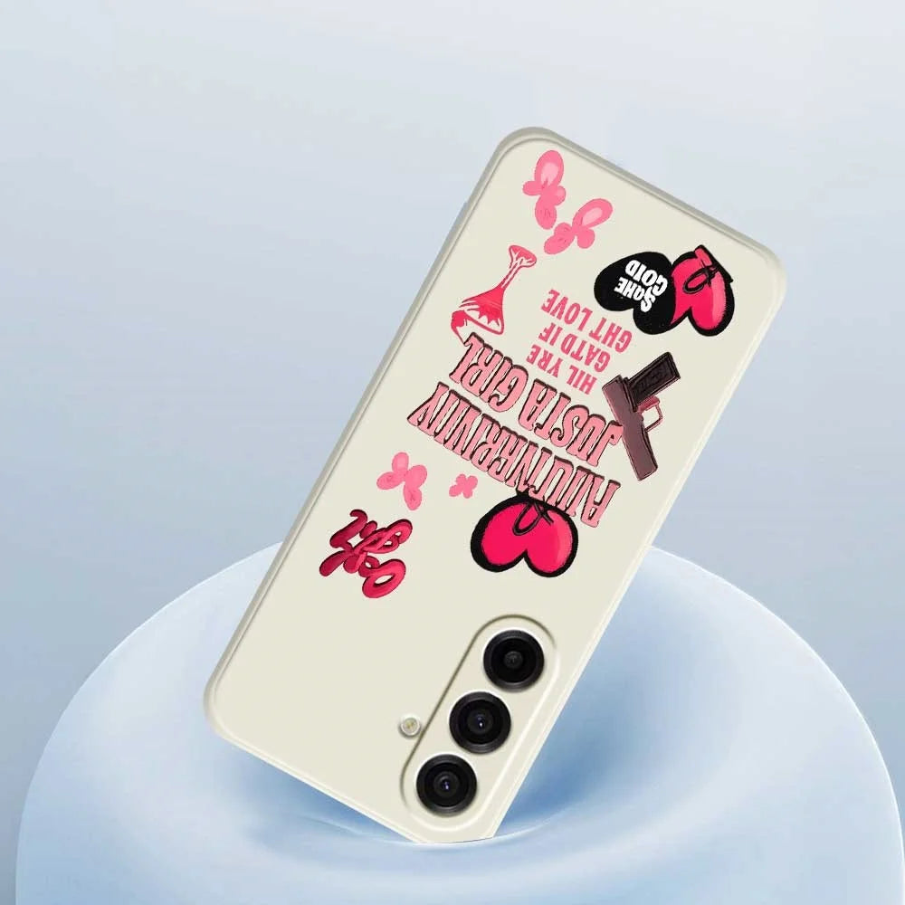For Samsung Galaxy A18 5G / A18 4G / A17 5G / A17 4G Case Pink Elements Pattern Printing Straight Edge TPU Phone Back Cover - Beige - 5