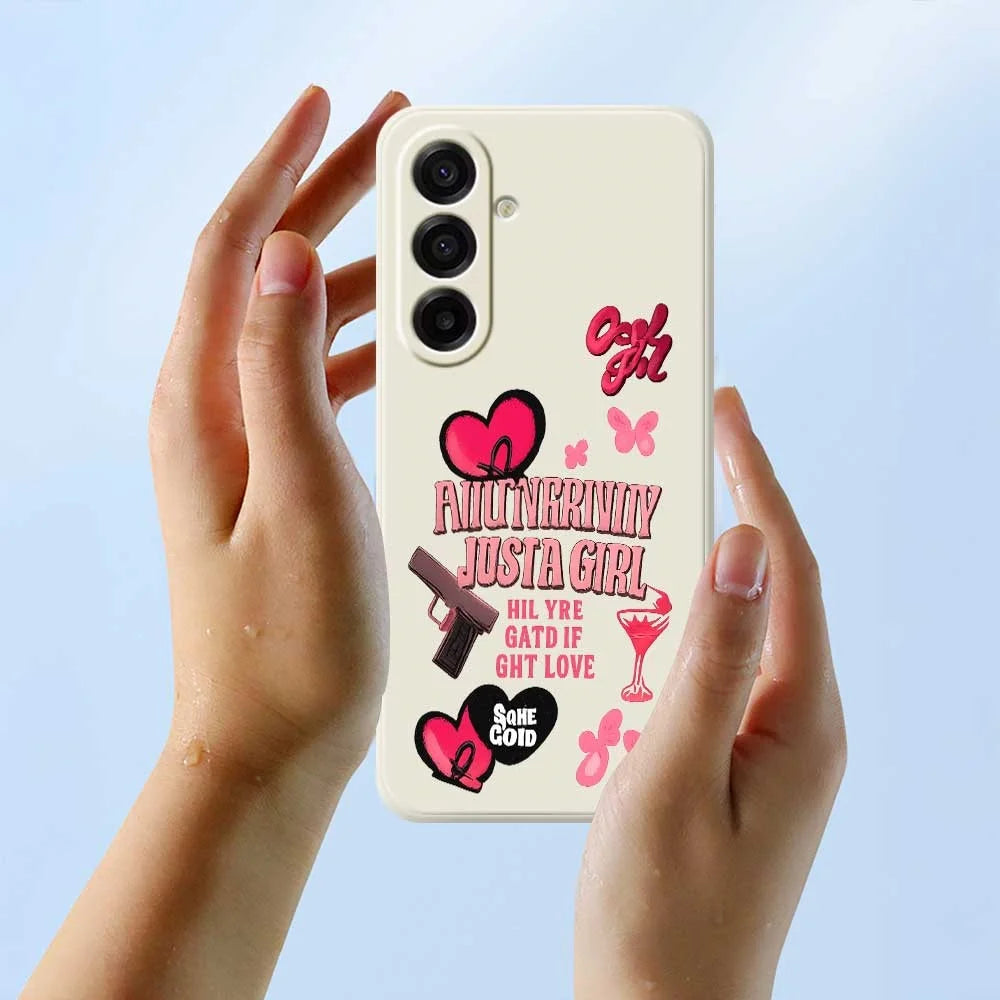 For Samsung Galaxy A18 5G / A18 4G / A17 5G / A17 4G Case Pink Elements Pattern Printing Straight Edge TPU Phone Back Cover - Beige - 6