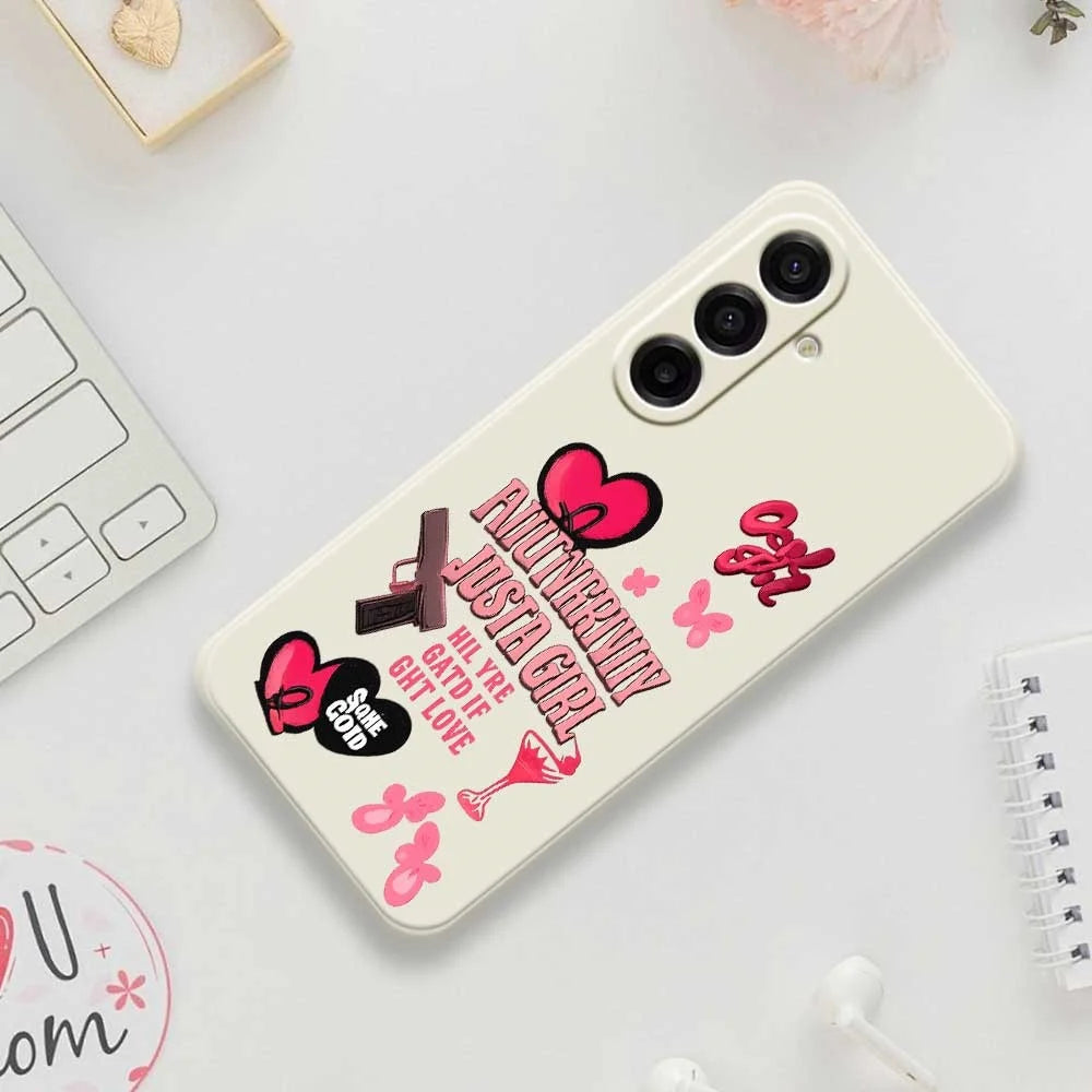 For Samsung Galaxy A18 5G / A18 4G / A17 5G / A17 4G Case Pink Elements Pattern Printing Straight Edge TPU Phone Back Cover - Beige - 7