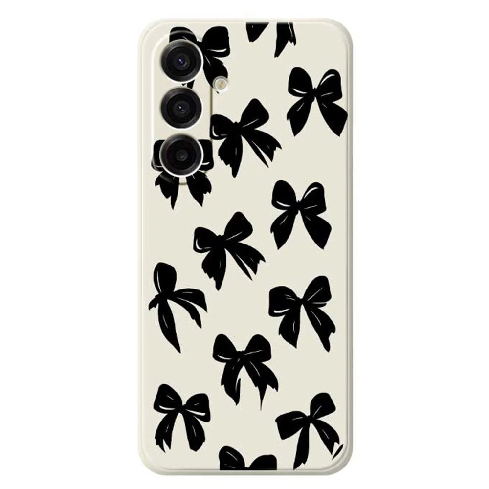 For Samsung Galaxy A18 5G / A18 4G / A17 5G / A17 4G Case Black Bow Pattern Printing Straight Edge TPU Phone Back Cover - Beige - 1