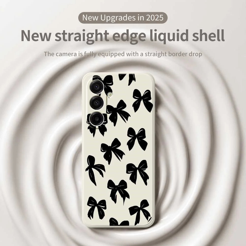 For Samsung Galaxy A18 5G / A18 4G / A17 5G / A17 4G Case Black Bow Pattern Printing Straight Edge TPU Phone Back Cover - Beige - 3