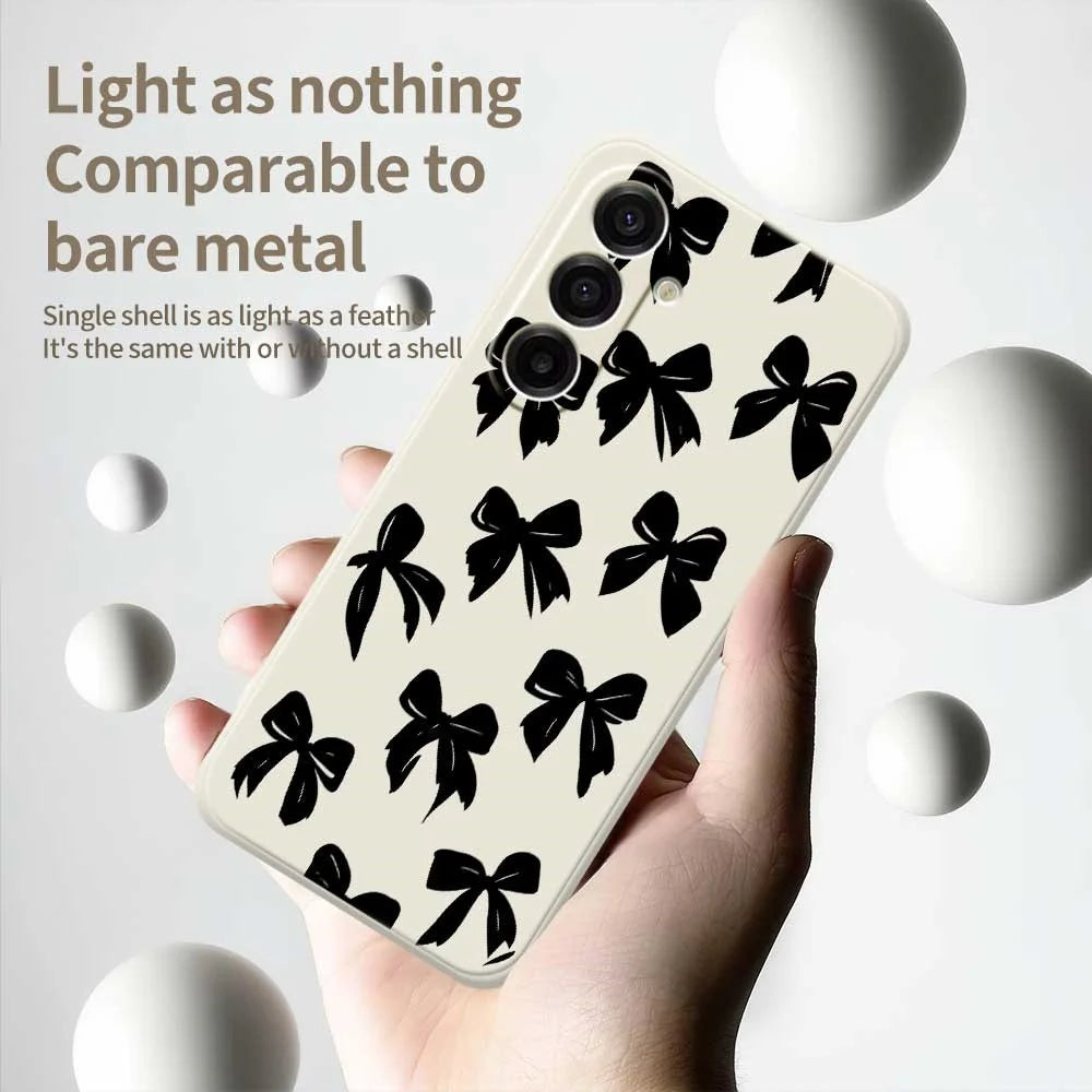 For Samsung Galaxy A18 5G / A18 4G / A17 5G / A17 4G Case Black Bow Pattern Printing Straight Edge TPU Phone Back Cover - Beige - 4