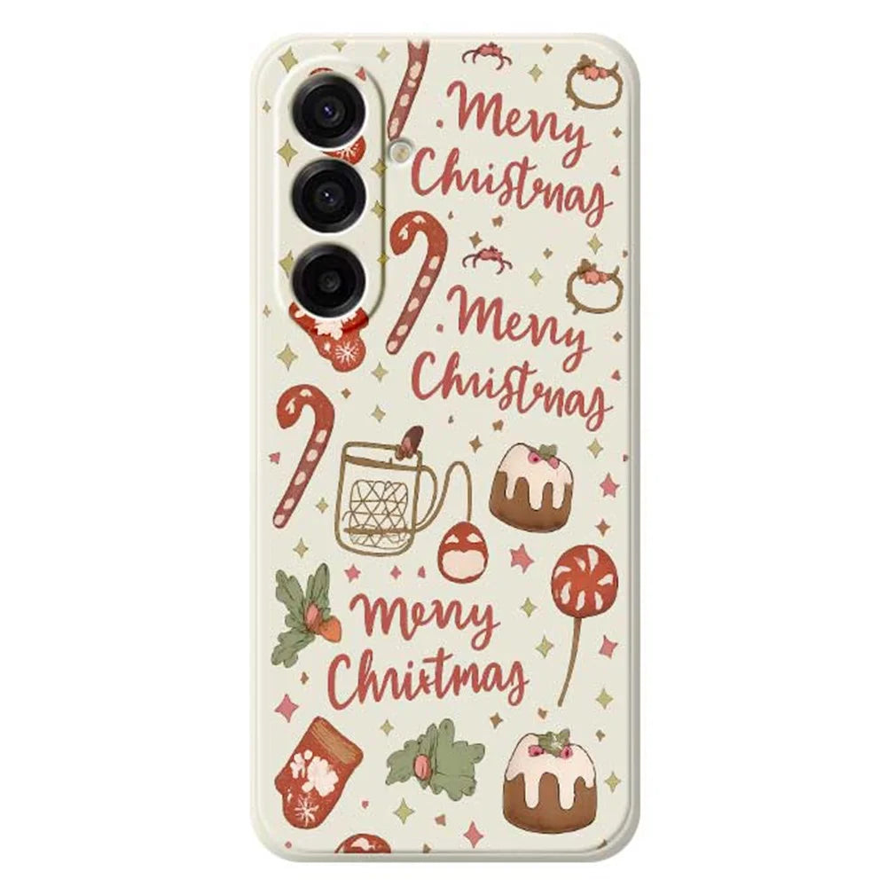 For Samsung Galaxy A18 5G / A18 4G / A17 5G / A17 4G Case Merry Christmas Pattern Printing Straight Edge TPU Phone Back Cover - Beige - 1