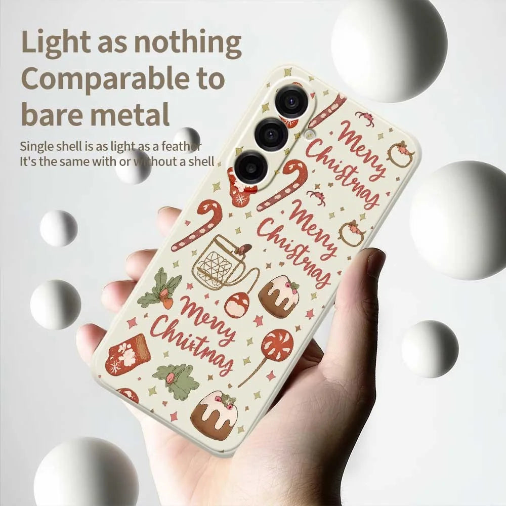For Samsung Galaxy A18 5G / A18 4G / A17 5G / A17 4G Case Merry Christmas Pattern Printing Straight Edge TPU Phone Back Cover - Beige - 4