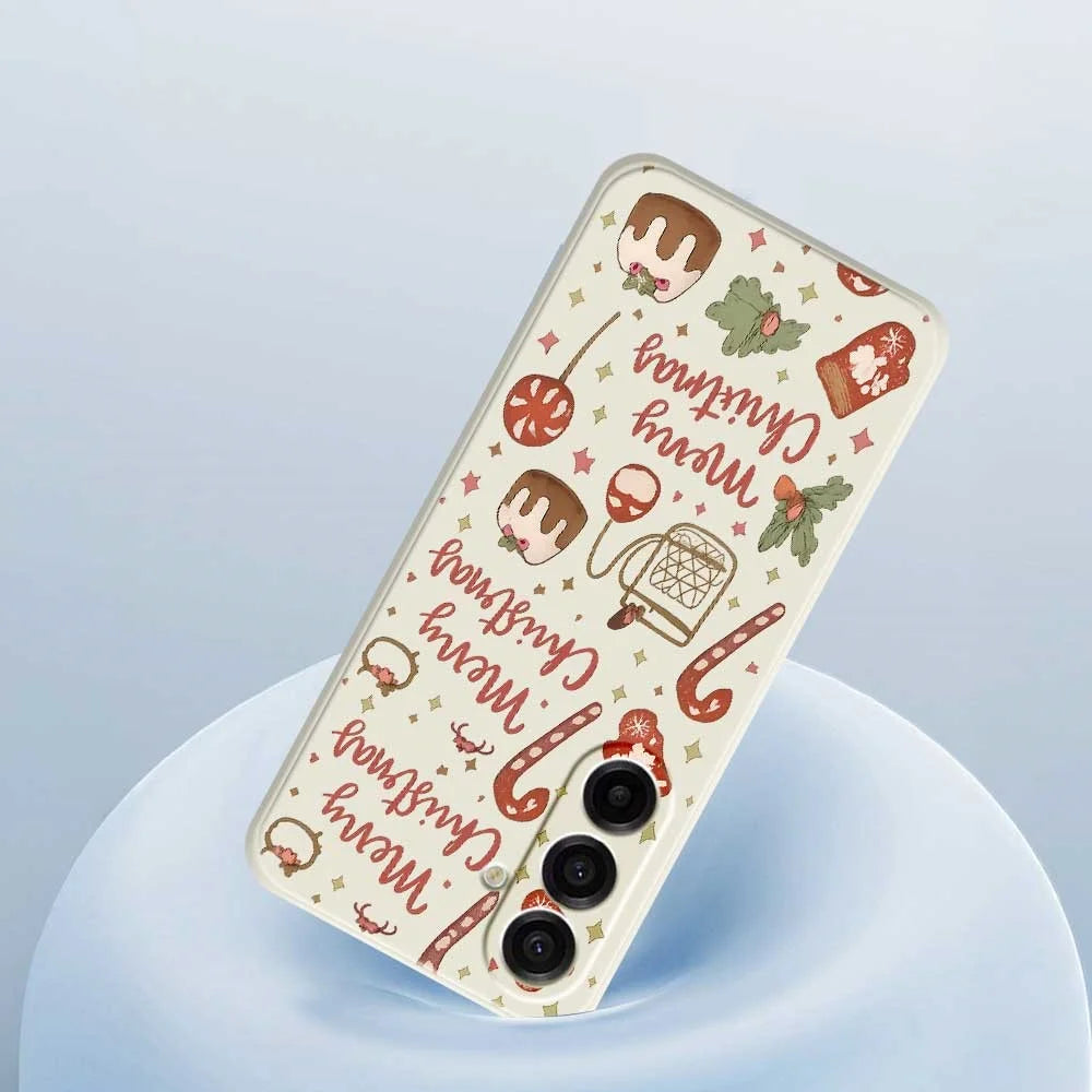 For Samsung Galaxy A18 5G / A18 4G / A17 5G / A17 4G Case Merry Christmas Pattern Printing Straight Edge TPU Phone Back Cover - Beige - 5