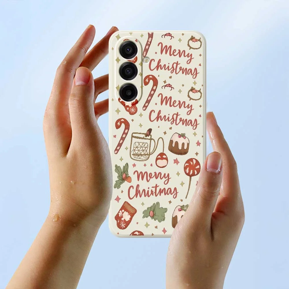 For Samsung Galaxy A18 5G / A18 4G / A17 5G / A17 4G Case Merry Christmas Pattern Printing Straight Edge TPU Phone Back Cover - Beige - 6