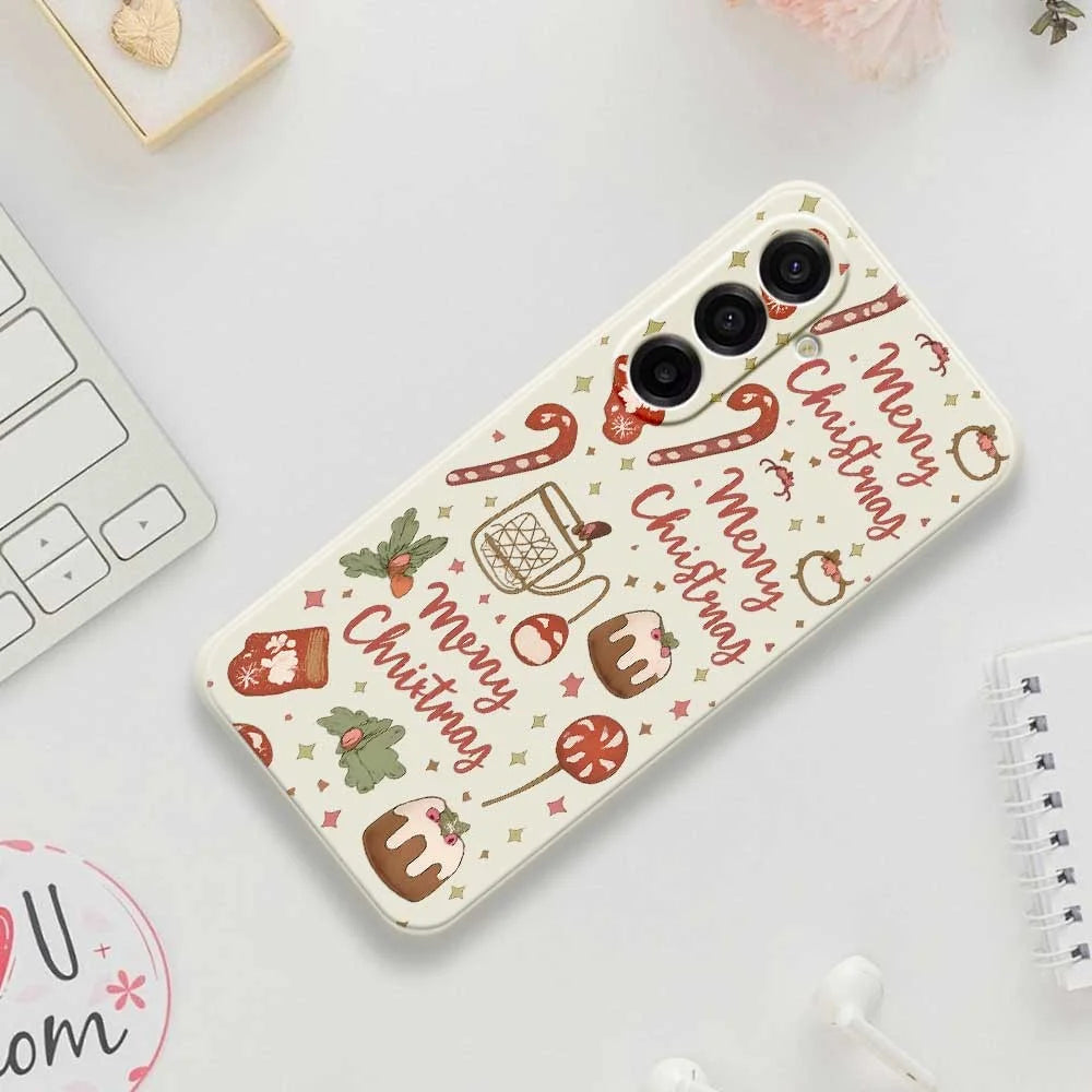 For Samsung Galaxy A18 5G / A18 4G / A17 5G / A17 4G Case Merry Christmas Pattern Printing Straight Edge TPU Phone Back Cover - Beige - 7