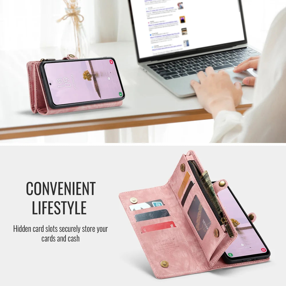 CASEME For Samsung Galaxy A18 5G / A18 4G / A17 5G / A17 4G Phone Cases  008 Leather Cover with Detachable Wallet and Strap - Pink - 5