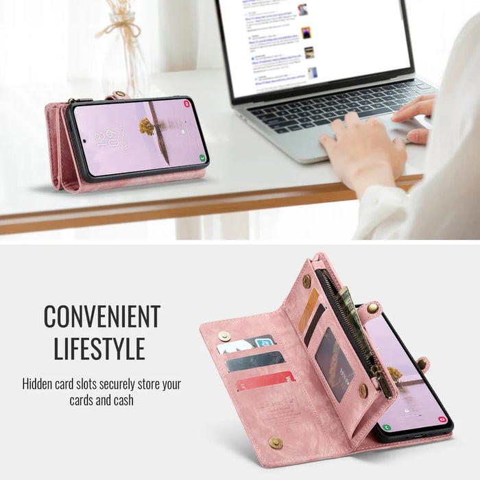 CASEME For Samsung Galaxy A18 5G / A18 4G / A17 5G / A17 4G Phone Cases  008 Leather Cover with Detachable Wallet and Strap - Pink - 5