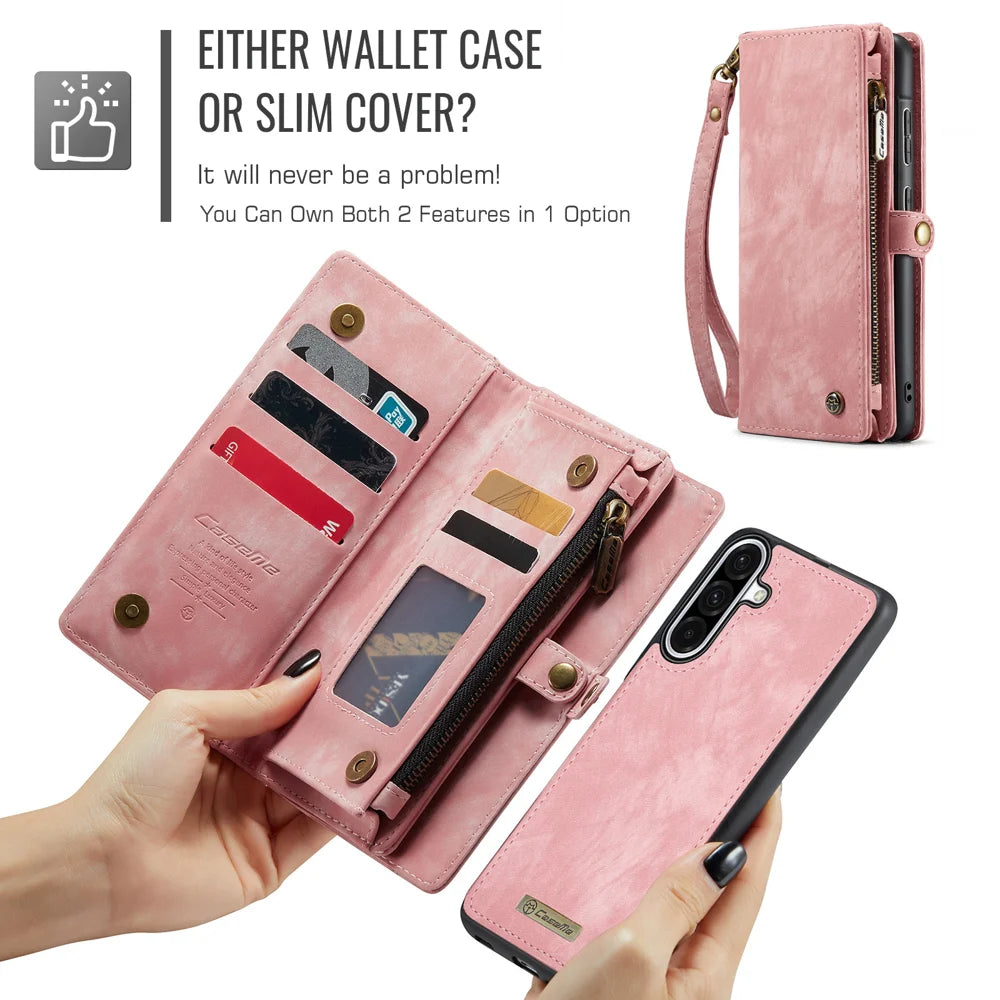 CASEME For Samsung Galaxy A18 5G / A18 4G / A17 5G / A17 4G Phone Cases  008 Leather Cover with Detachable Wallet and Strap - Pink - 6