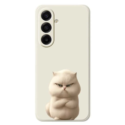 For Samsung Galaxy A18 5G / A18 4G / A17 5G / A17 4G Case Angry Cat Pattern Printing Straight Edge TPU Phone Back Cover - Beige - 1