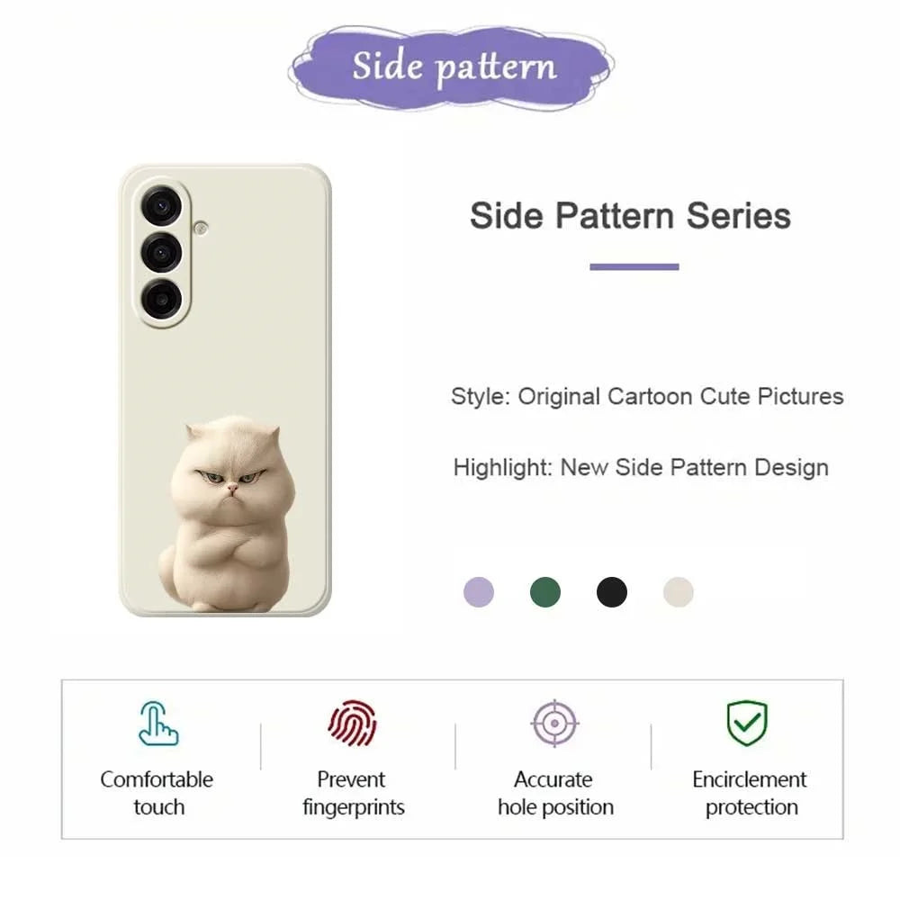For Samsung Galaxy A18 5G / A18 4G / A17 5G / A17 4G Case Angry Cat Pattern Printing Straight Edge TPU Phone Back Cover - Beige - 2