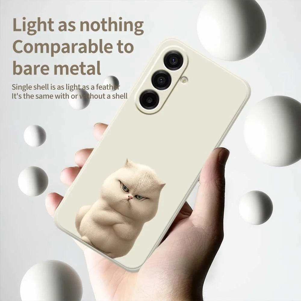 For Samsung Galaxy A18 5G / A18 4G / A17 5G / A17 4G Case Angry Cat Pattern Printing Straight Edge TPU Phone Back Cover - Beige - 4