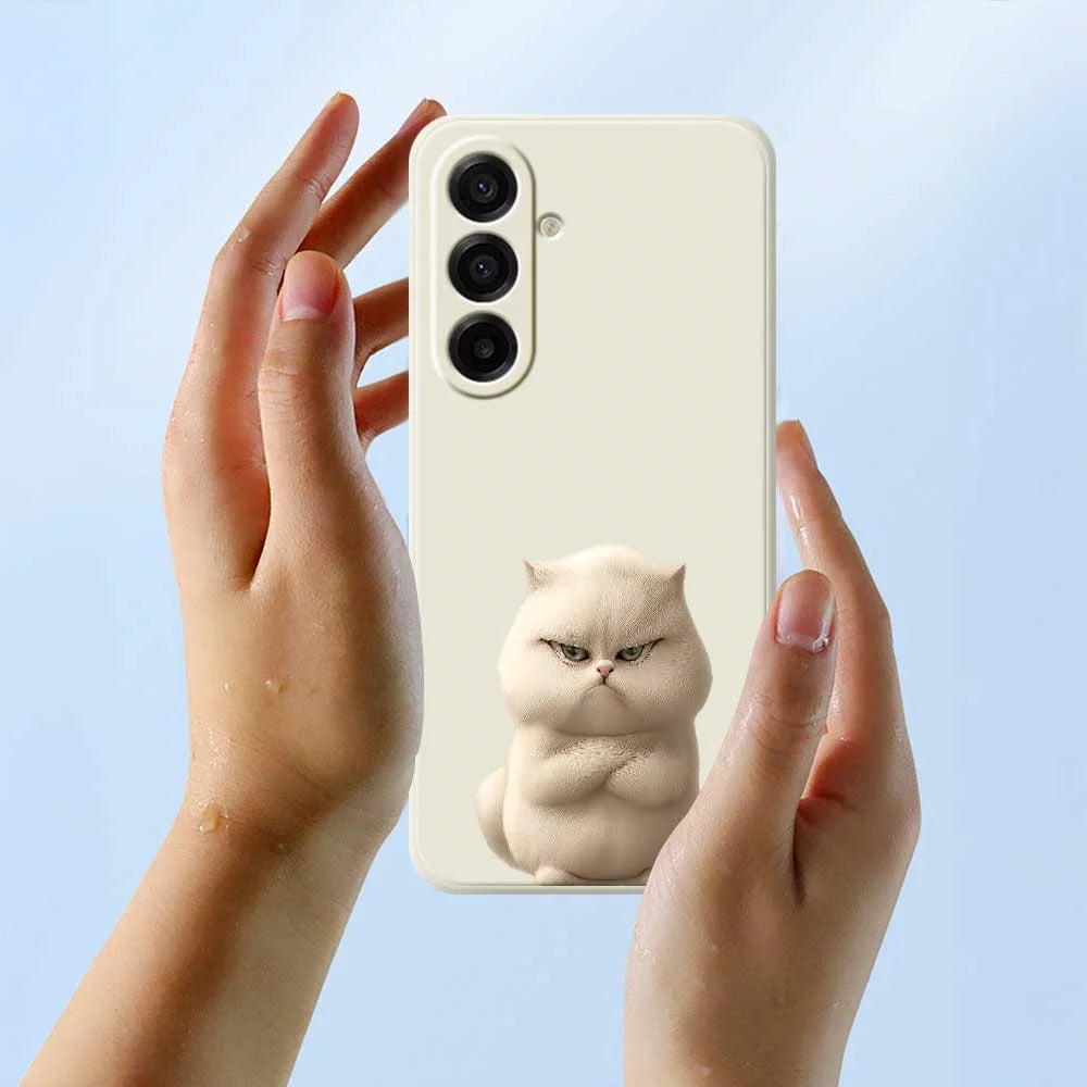 For Samsung Galaxy A18 5G / A18 4G / A17 5G / A17 4G Case Angry Cat Pattern Printing Straight Edge TPU Phone Back Cover - Beige - 6