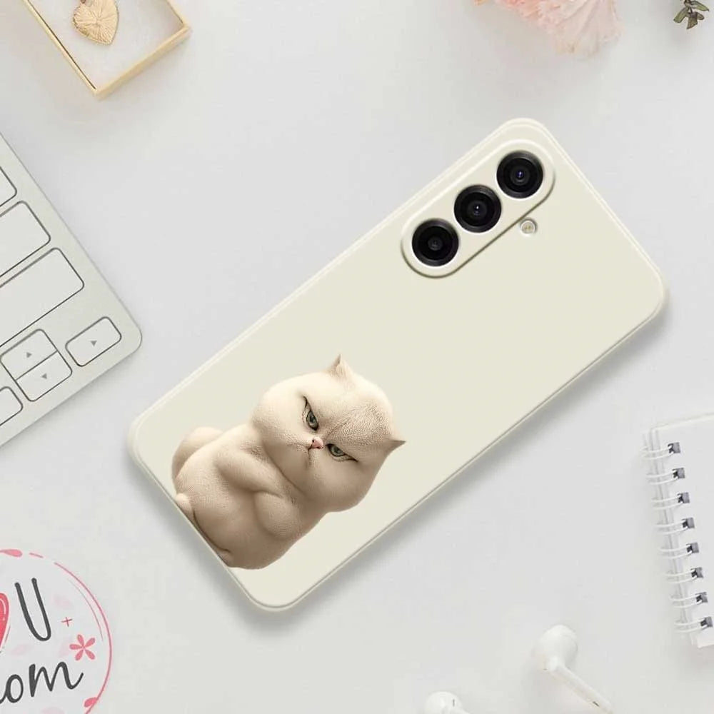 For Samsung Galaxy A18 5G / A18 4G / A17 5G / A17 4G Case Angry Cat Pattern Printing Straight Edge TPU Phone Back Cover - Beige - 7