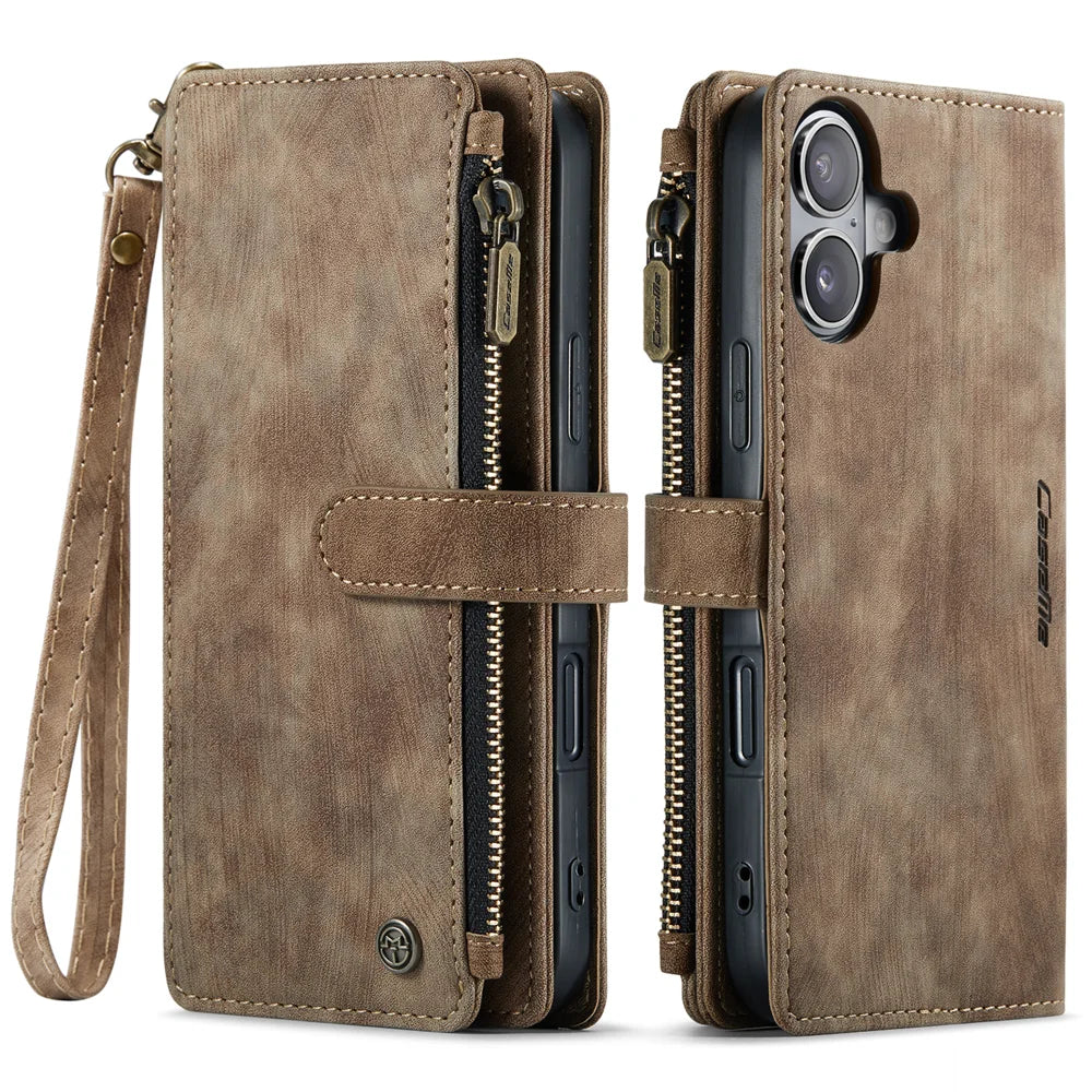 CASEME For iPhone 17 Wallet Case  C30 Leather Phone Cover with 10 Card Holder Zipper Pocket - Brown - 2