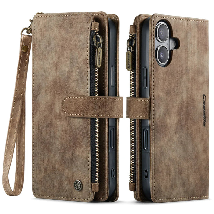 CASEME For iPhone 17 Wallet Case  C30 Leather Phone Cover with 10 Card Holder Zipper Pocket - Brown - 2