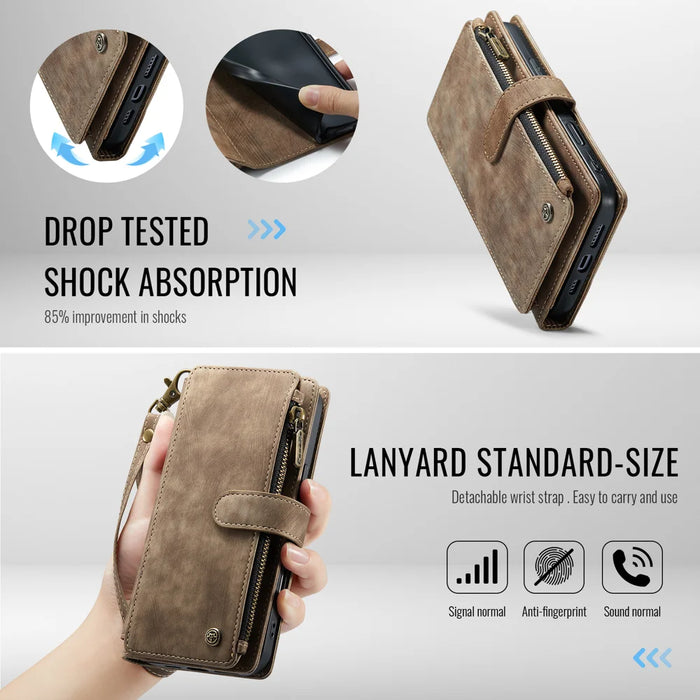 CASEME For iPhone 17 Wallet Case  C30 Leather Phone Cover with 10 Card Holder Zipper Pocket - Brown - 5