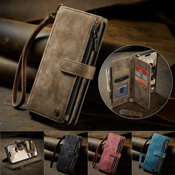 CASEME For iPhone 17 Wallet Case  C30 Leather Phone Cover with 10 Card Holder Zipper Pocket - Brown - 7