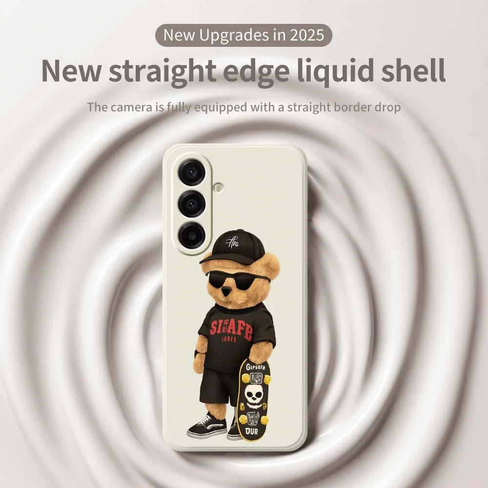 For Samsung Galaxy A18 5G / A18 4G / A17 5G / A17 4G Case Cool Bear Pattern Printing Straight Edge TPU Phone Back Cover - Beige - 2