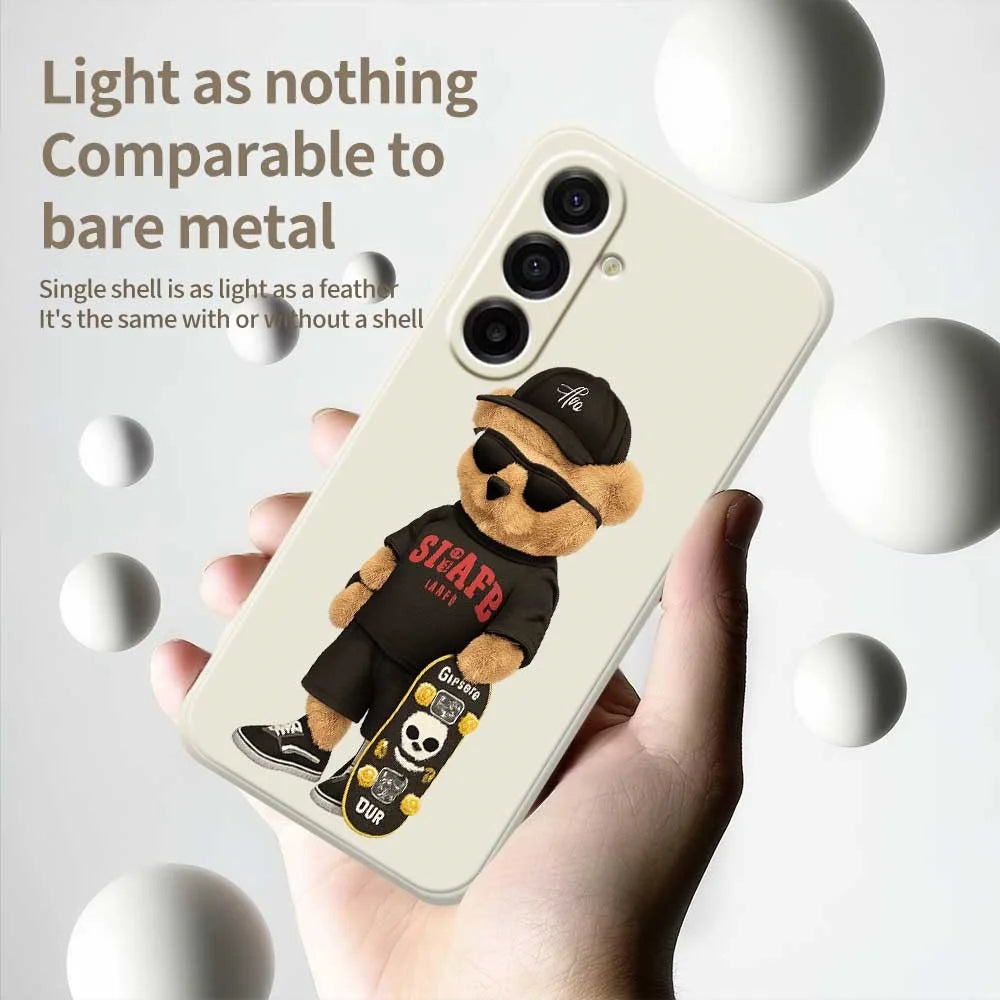 For Samsung Galaxy A18 5G / A18 4G / A17 5G / A17 4G Case Cool Bear Pattern Printing Straight Edge TPU Phone Back Cover - Beige - 3