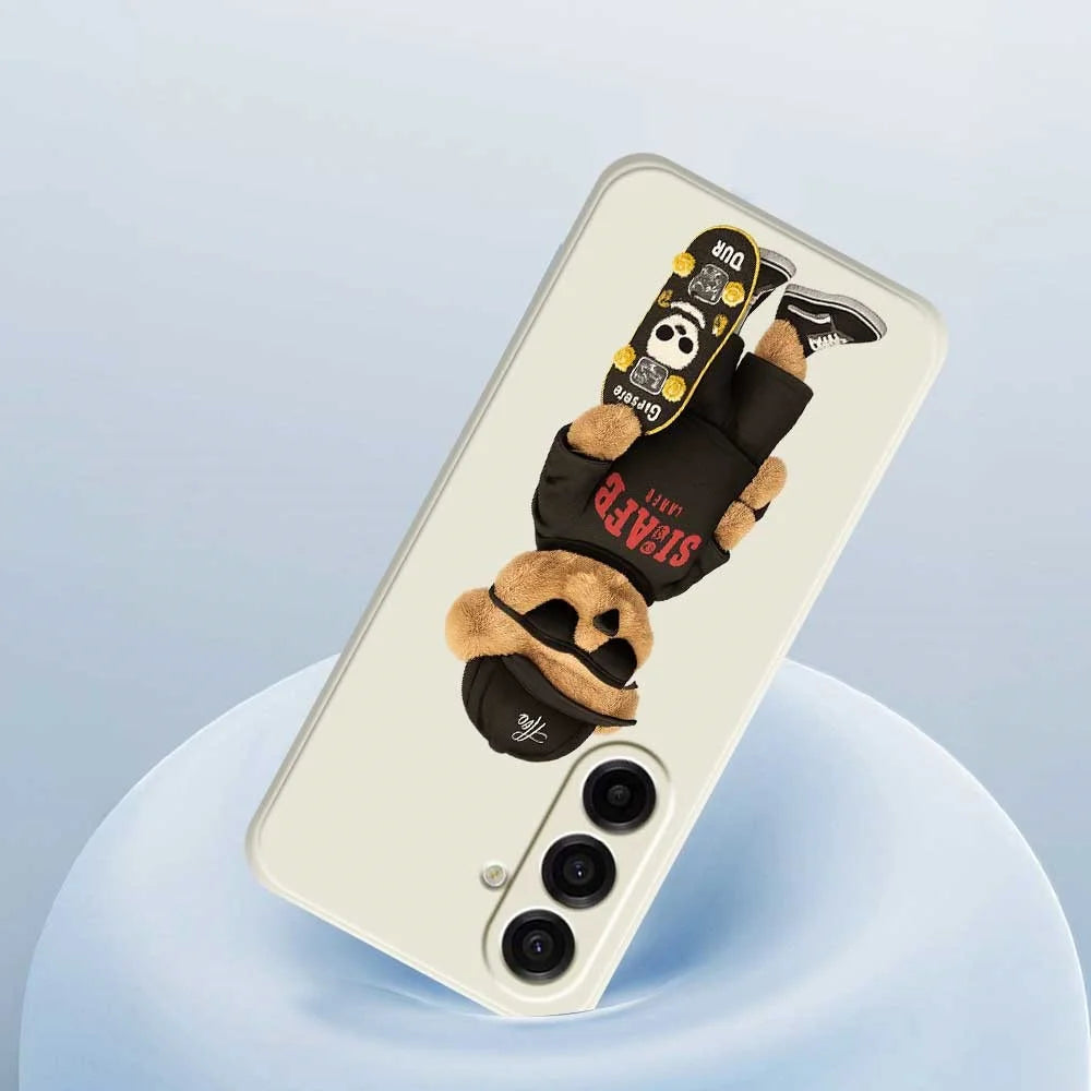For Samsung Galaxy A18 5G / A18 4G / A17 5G / A17 4G Case Cool Bear Pattern Printing Straight Edge TPU Phone Back Cover - Beige - 4
