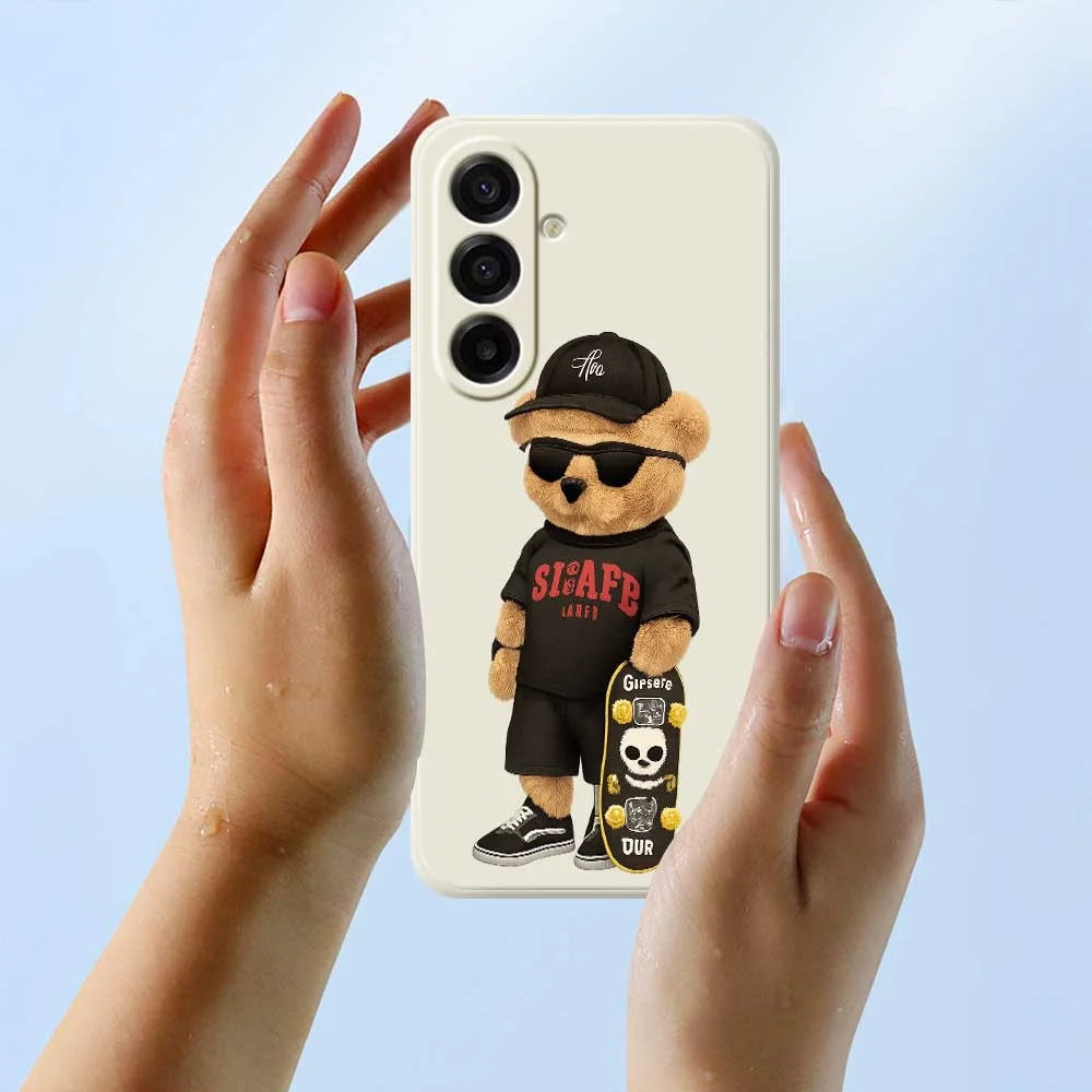 For Samsung Galaxy A18 5G / A18 4G / A17 5G / A17 4G Case Cool Bear Pattern Printing Straight Edge TPU Phone Back Cover - Beige - 5