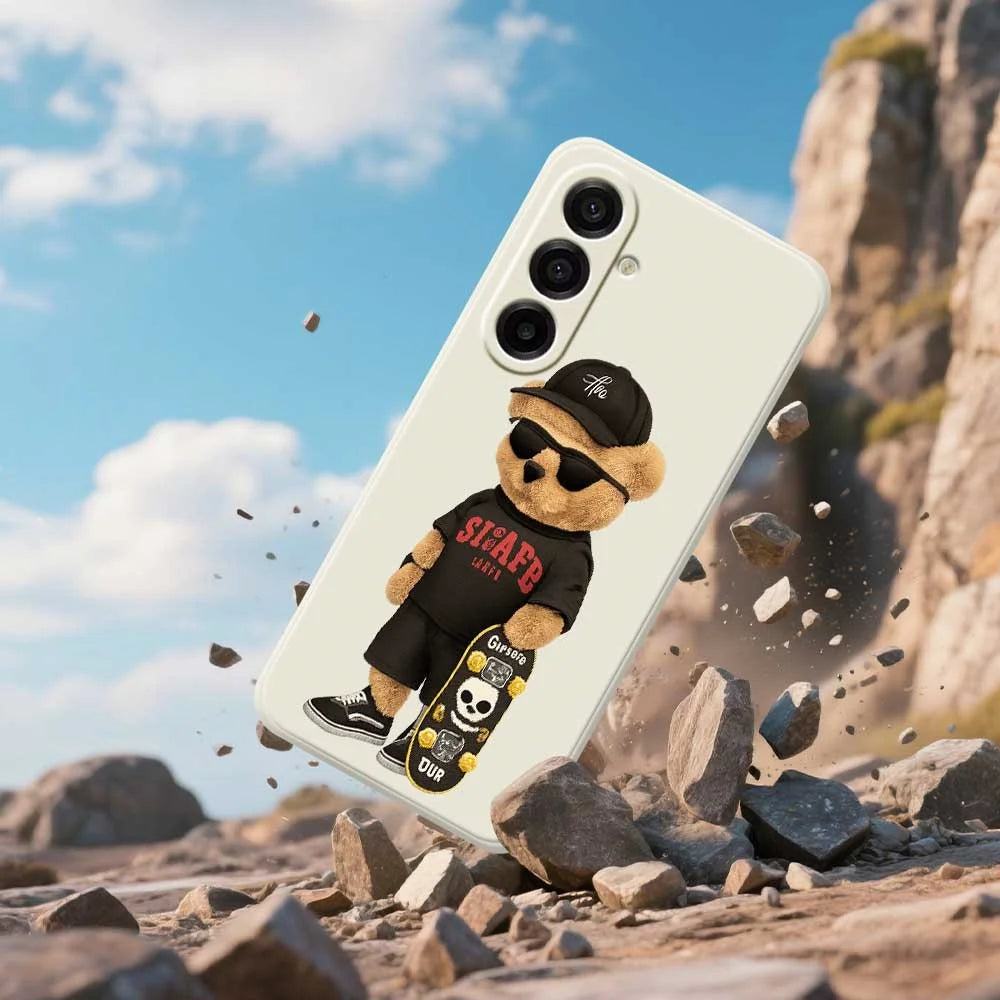 For Samsung Galaxy A18 5G / A18 4G / A17 5G / A17 4G Case Cool Bear Pattern Printing Straight Edge TPU Phone Back Cover - Beige - 6