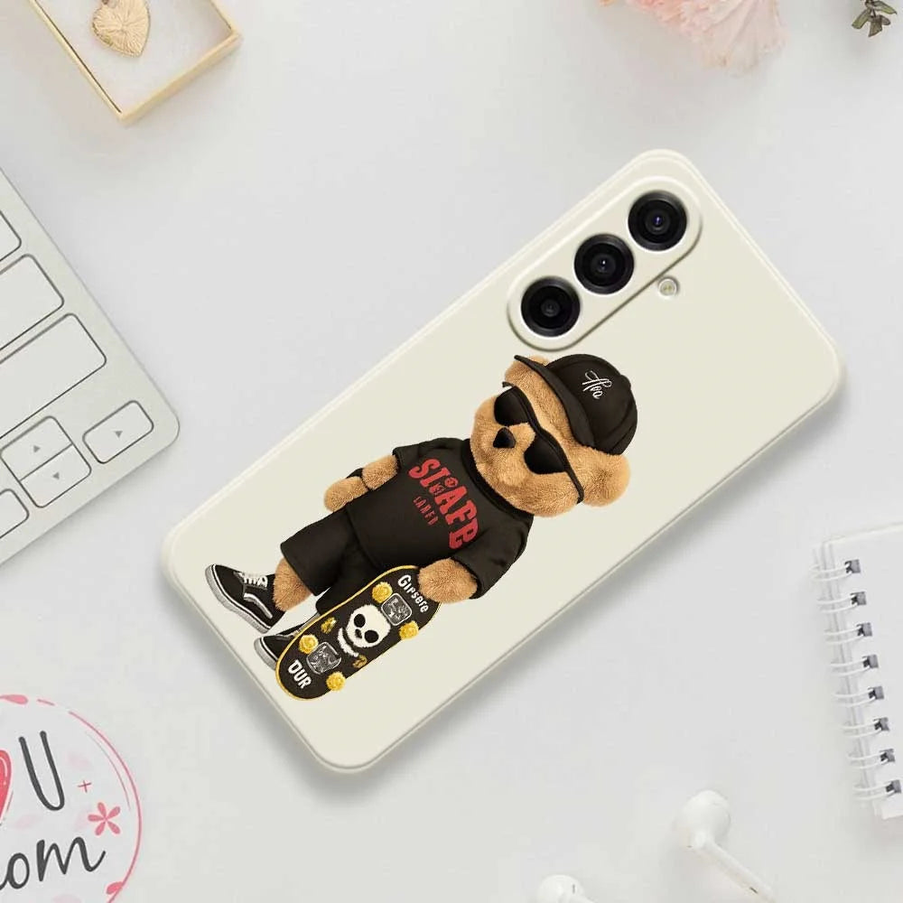 For Samsung Galaxy A18 5G / A18 4G / A17 5G / A17 4G Case Cool Bear Pattern Printing Straight Edge TPU Phone Back Cover - Beige - 7