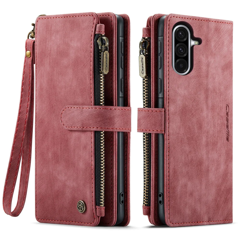 CASEME For Samsung Galaxy A18 5G / A18 4G / A17 5G / A17 4G Phone Cases with Strap  C30 Zipper Multiple Card Holder PU Leather Cover - Red - 2