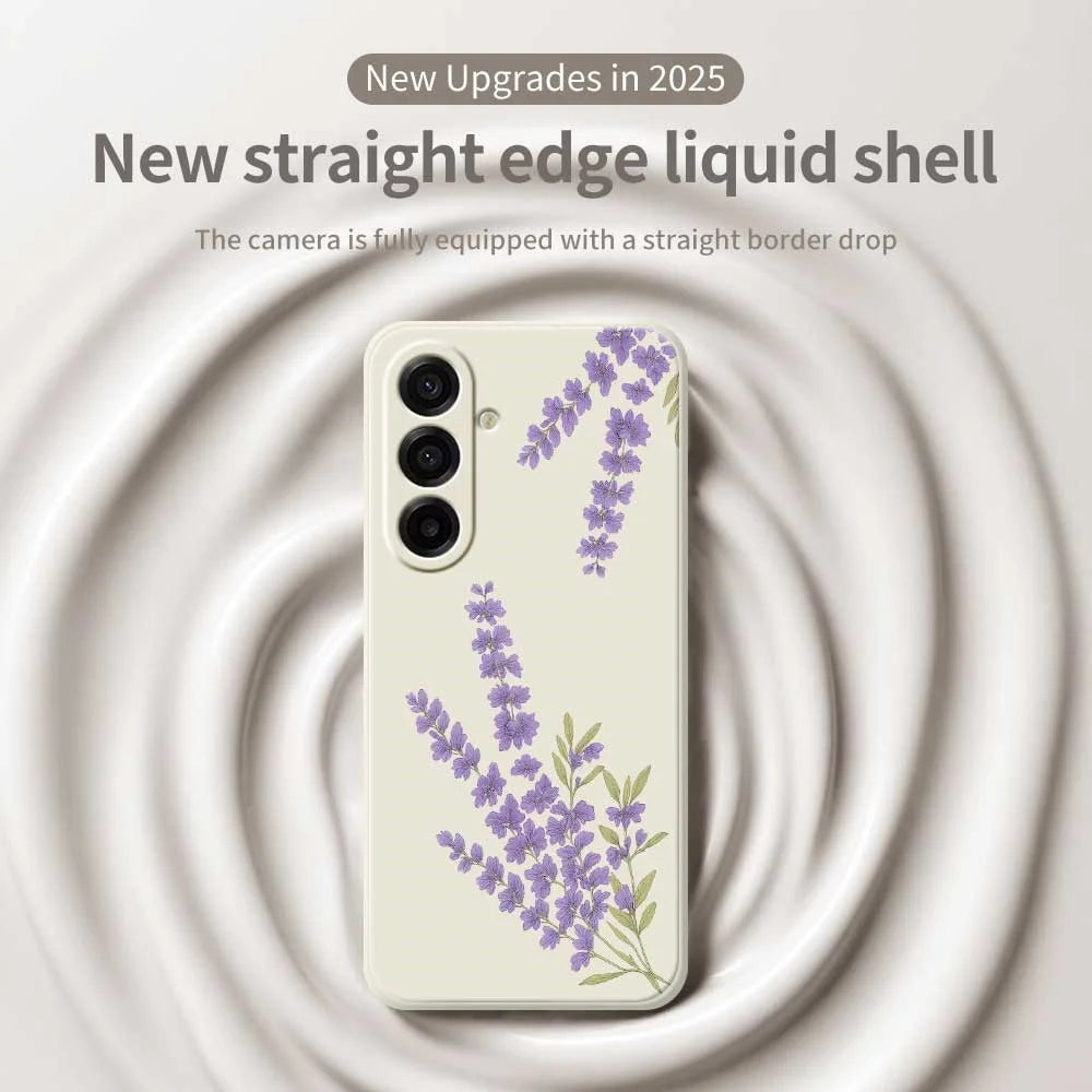 For Samsung Galaxy A18 5G / A18 4G / A17 5G / A17 4G Case Lavender Pattern Printing Straight Edge TPU Phone Back Cover - Beige - 2