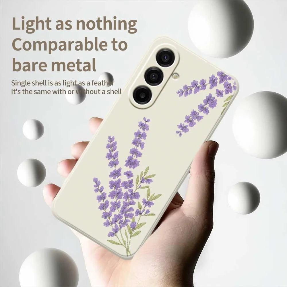 For Samsung Galaxy A18 5G / A18 4G / A17 5G / A17 4G Case Lavender Pattern Printing Straight Edge TPU Phone Back Cover - Beige - 3