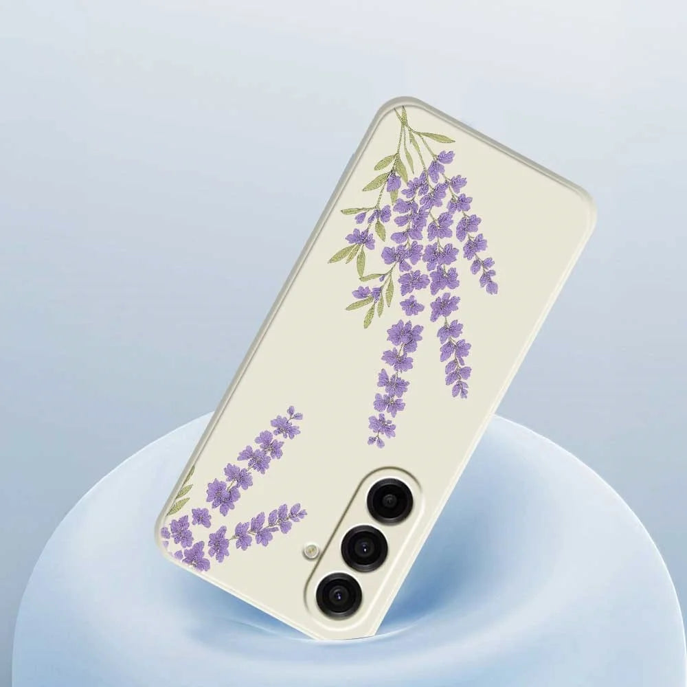 For Samsung Galaxy A18 5G / A18 4G / A17 5G / A17 4G Case Lavender Pattern Printing Straight Edge TPU Phone Back Cover - Beige - 4