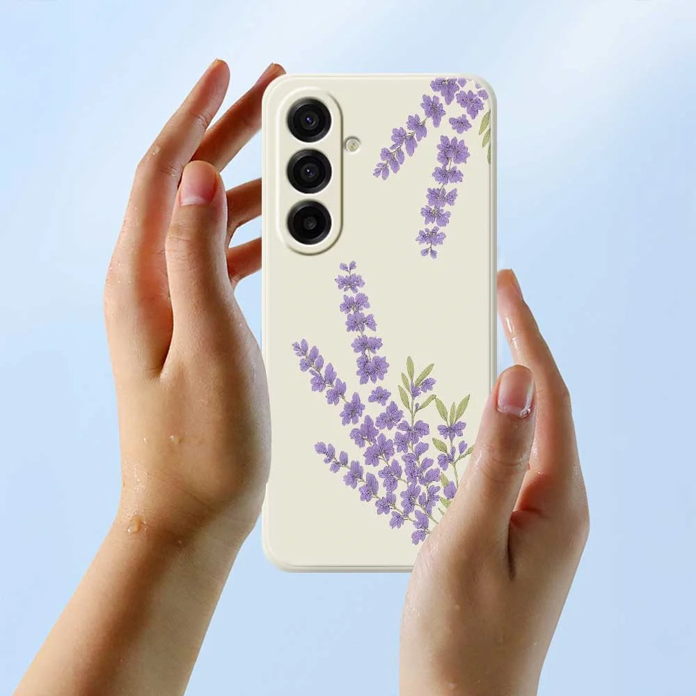 For Samsung Galaxy A18 5G / A18 4G / A17 5G / A17 4G Case Lavender Pattern Printing Straight Edge TPU Phone Back Cover - Beige - 5