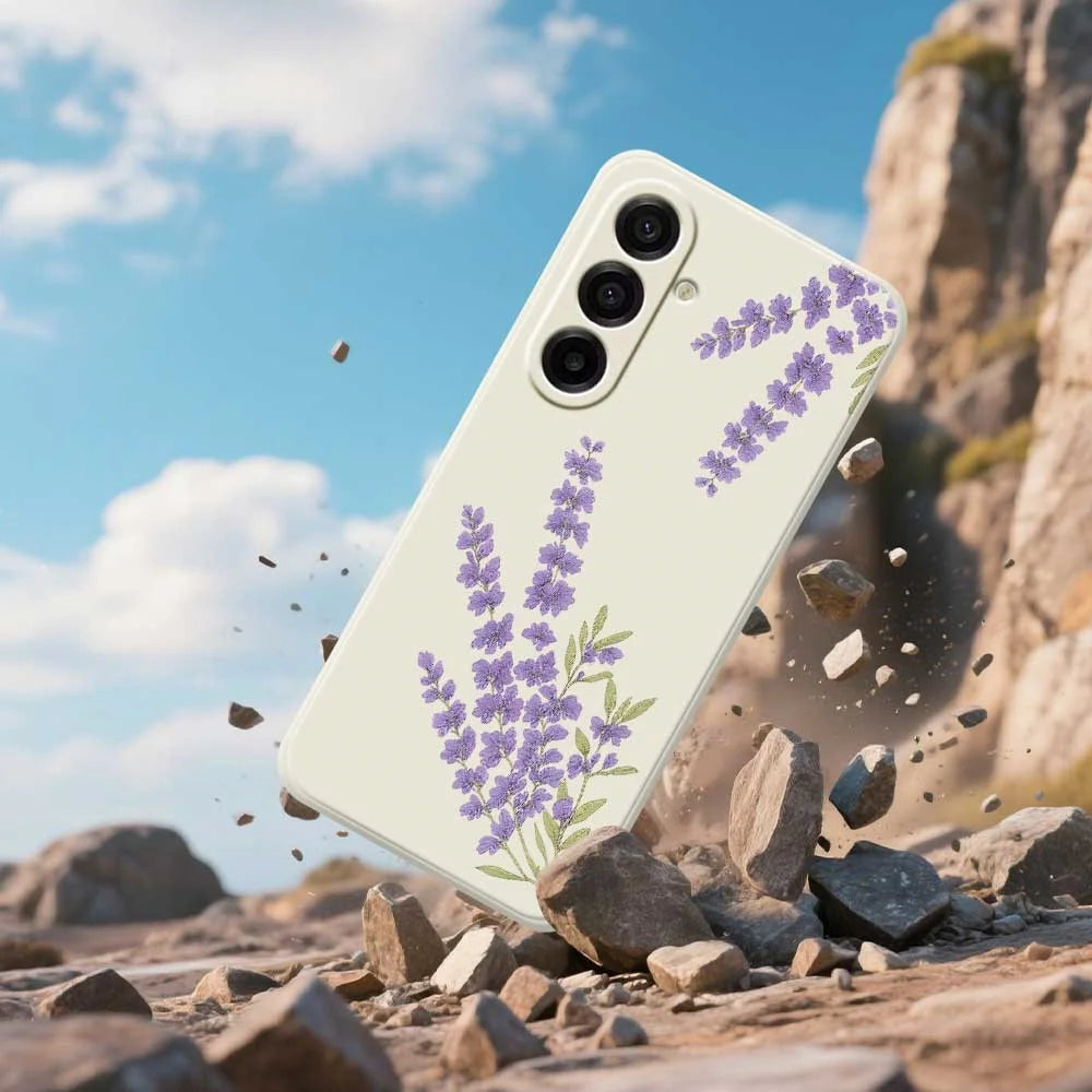 For Samsung Galaxy A18 5G / A18 4G / A17 5G / A17 4G Case Lavender Pattern Printing Straight Edge TPU Phone Back Cover - Beige - 6