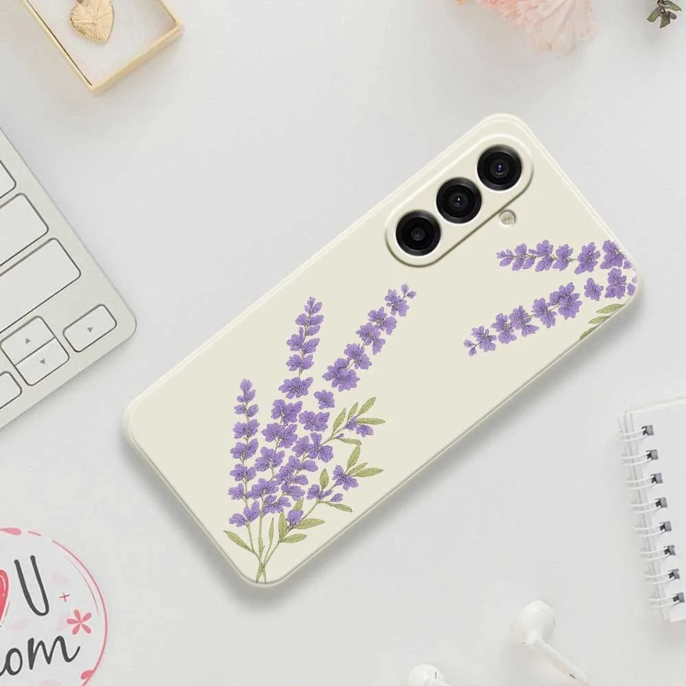 For Samsung Galaxy A18 5G / A18 4G / A17 5G / A17 4G Case Lavender Pattern Printing Straight Edge TPU Phone Back Cover - Beige - 7