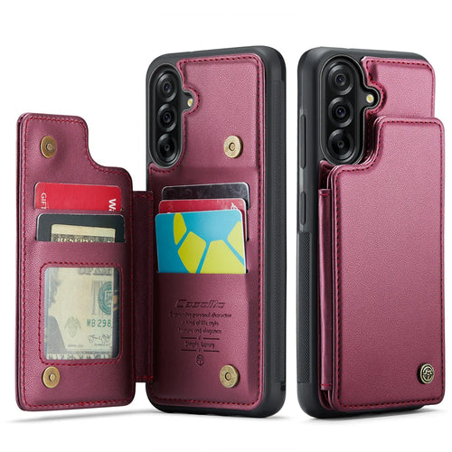 CASEME For Samsung Galaxy A18 5G / A18 4G / A17 5G / A17 4G Case with RFID Blocking 5 Card Slots  C22 Leather Back Cover - Red - 1