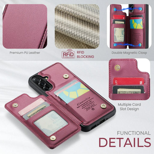 CASEME For Samsung Galaxy A18 5G / A18 4G / A17 5G / A17 4G Case with RFID Blocking 5 Card Slots  C22 Leather Back Cover - Red - 2
