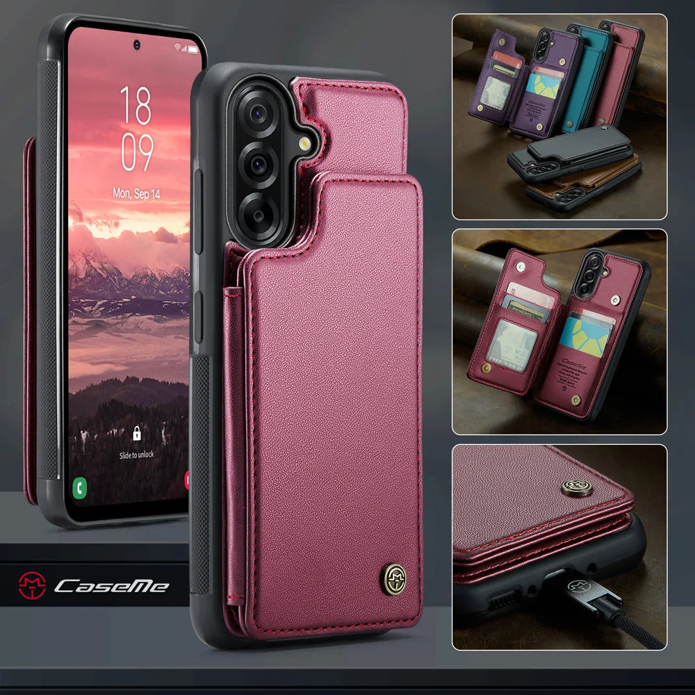 CASEME For Samsung Galaxy A18 5G / A18 4G / A17 5G / A17 4G Case with RFID Blocking 5 Card Slots  C22 Leather Back Cover - Red - 4