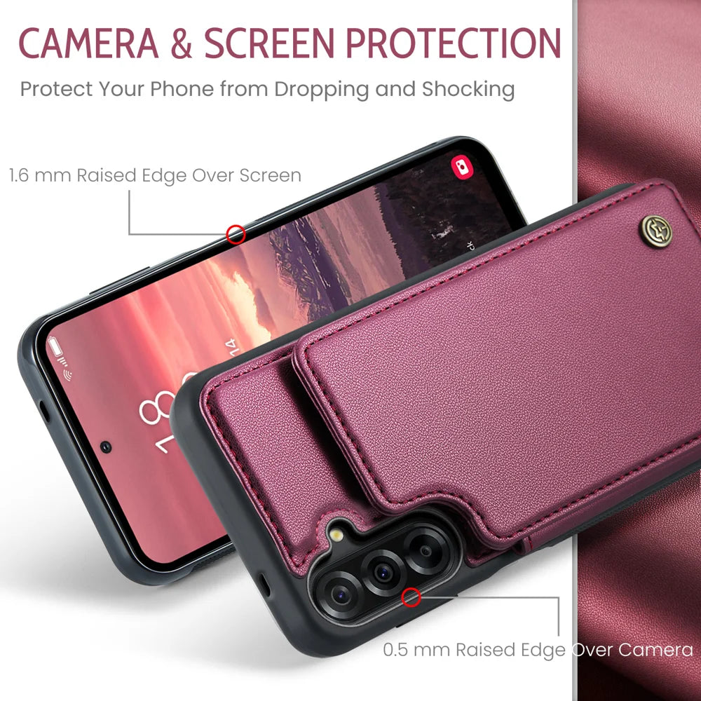CASEME For Samsung Galaxy A18 5G / A18 4G / A17 5G / A17 4G Case with RFID Blocking 5 Card Slots  C22 Leather Back Cover - Red - 5