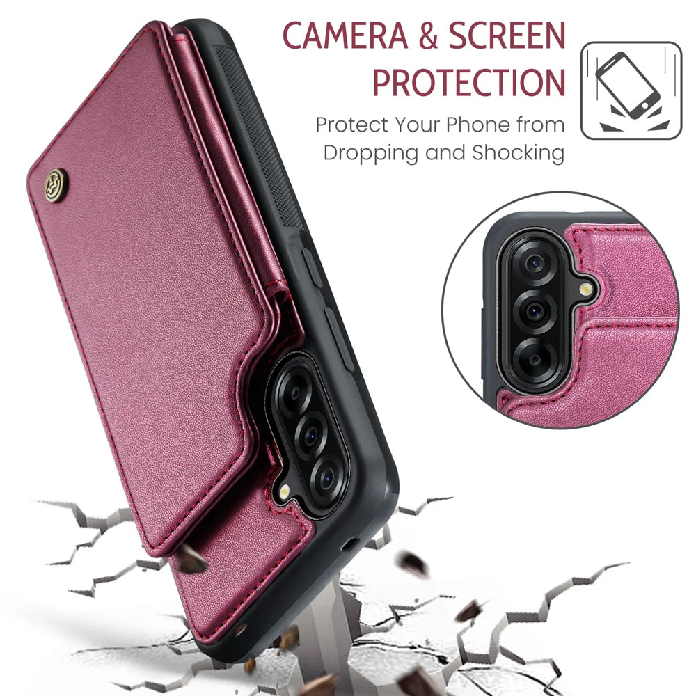 CASEME For Samsung Galaxy A18 5G / A18 4G / A17 5G / A17 4G Case with RFID Blocking 5 Card Slots  C22 Leather Back Cover - Red - 6