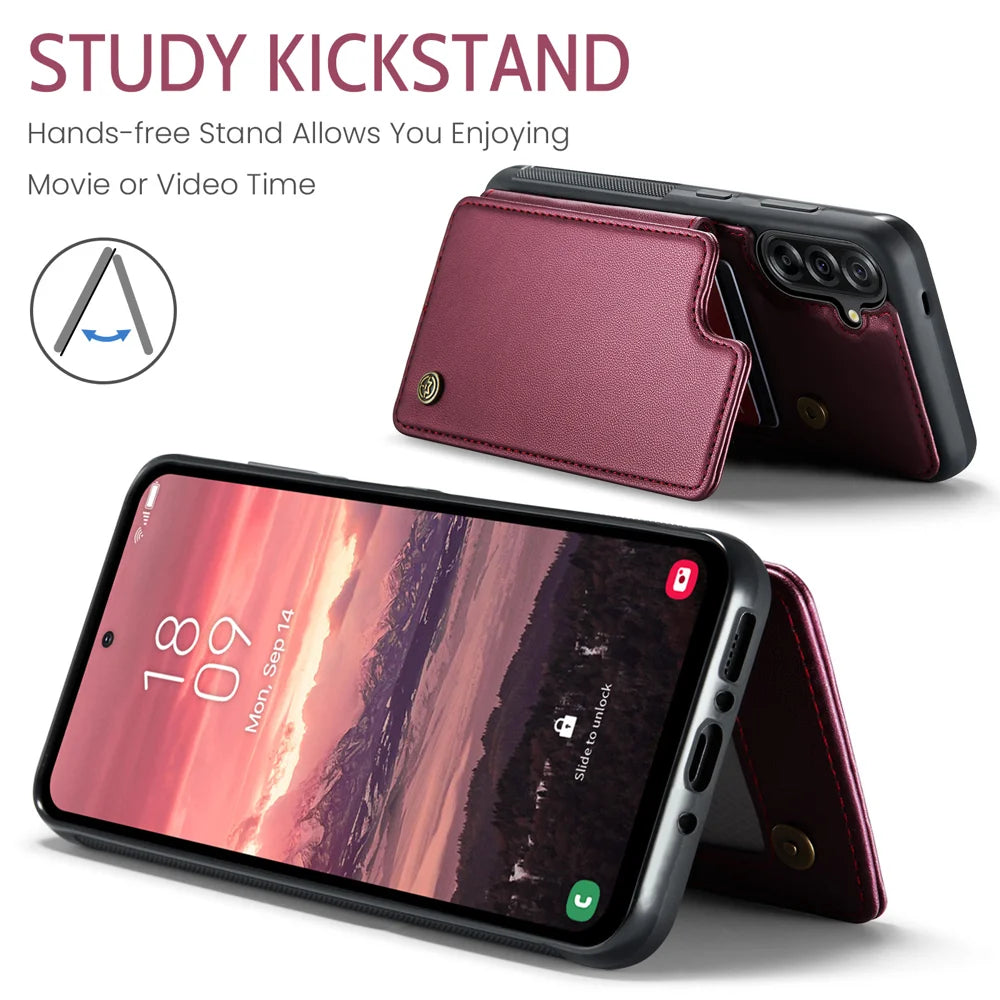 CASEME For Samsung Galaxy A18 5G / A18 4G / A17 5G / A17 4G Case with RFID Blocking 5 Card Slots  C22 Leather Back Cover - Red - 7