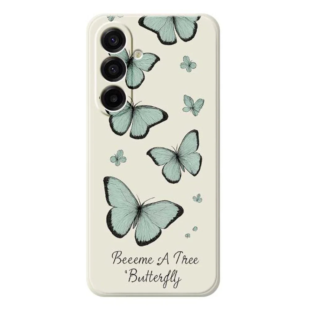 For Samsung Galaxy A18 5G / A18 4G / A17 5G / A17 4G Case Green Butterfly Pattern Printing Straight Edge TPU Phone Back Cover - Beige - 1