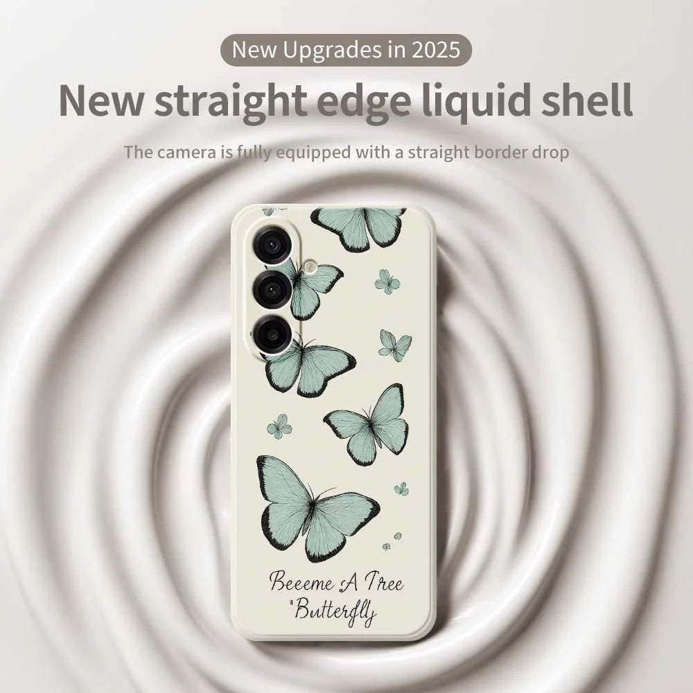 For Samsung Galaxy A18 5G / A18 4G / A17 5G / A17 4G Case Green Butterfly Pattern Printing Straight Edge TPU Phone Back Cover - Beige - 2