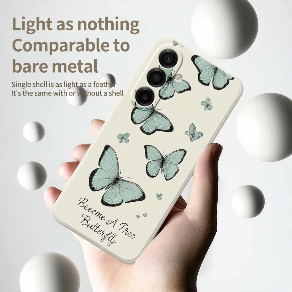 For Samsung Galaxy A18 5G / A18 4G / A17 5G / A17 4G Case Green Butterfly Pattern Printing Straight Edge TPU Phone Back Cover - Beige - 3