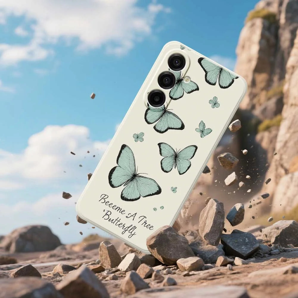 For Samsung Galaxy A18 5G / A18 4G / A17 5G / A17 4G Case Green Butterfly Pattern Printing Straight Edge TPU Phone Back Cover - Beige - 6