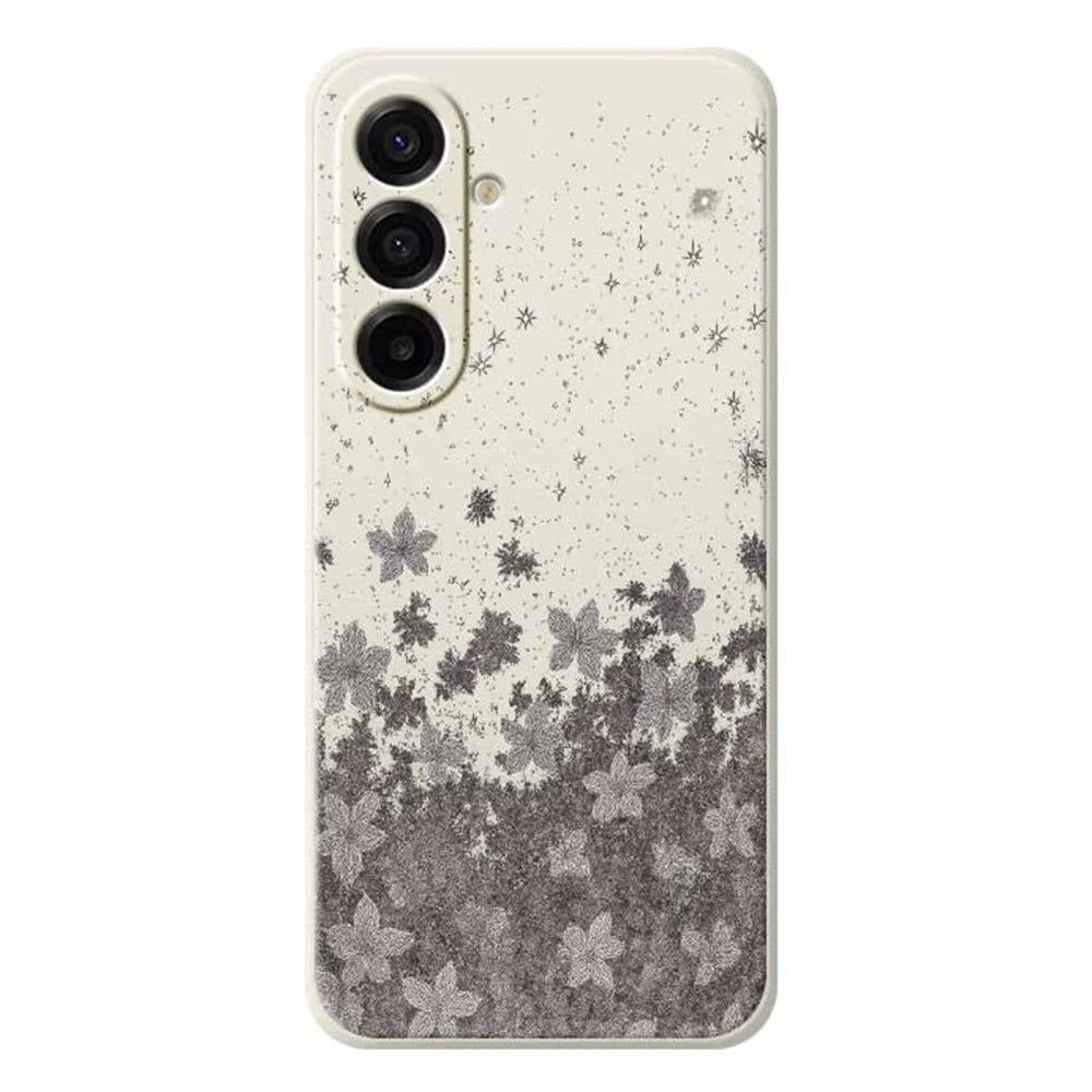 For Samsung Galaxy A18 5G / A18 4G / A17 5G / A17 4G Case Grey Flowers Pattern Printing Straight Edge TPU Phone Back Cover - Beige - 1