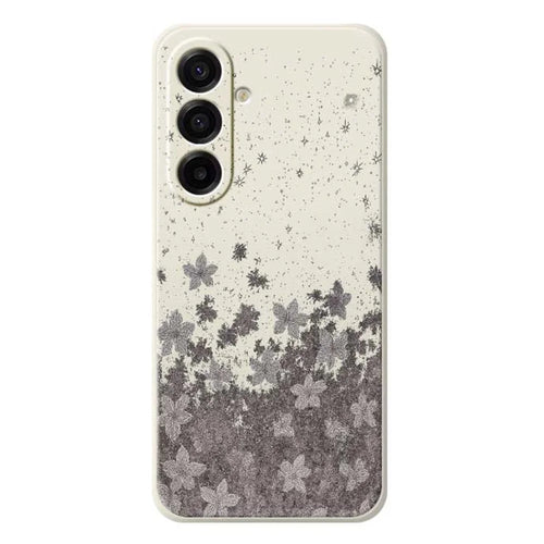 For Samsung Galaxy A18 5G / A18 4G / A17 5G / A17 4G Case Grey Flowers Pattern Printing Straight Edge TPU Phone Back Cover - Beige - 1