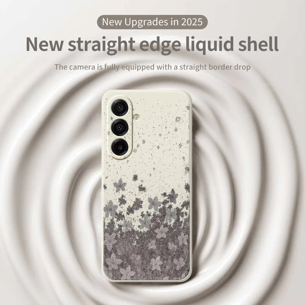 For Samsung Galaxy A18 5G / A18 4G / A17 5G / A17 4G Case Grey Flowers Pattern Printing Straight Edge TPU Phone Back Cover - Beige - 2