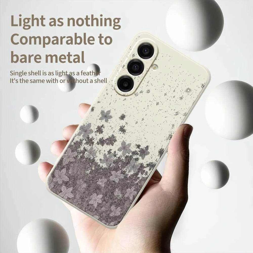 For Samsung Galaxy A18 5G / A18 4G / A17 5G / A17 4G Case Grey Flowers Pattern Printing Straight Edge TPU Phone Back Cover - Beige - 3